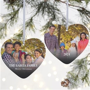 Merry & Bright Personalized Photo Heart Ornament - Large - 2-Sided