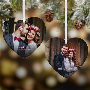 Wedded Bliss Photo Personalized Heart Christmas Ornament - 2-Sided