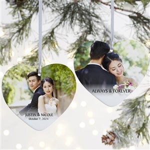 Wedded Bliss Photo Personalized Heart Christmas Ornament - Large 2-Sided