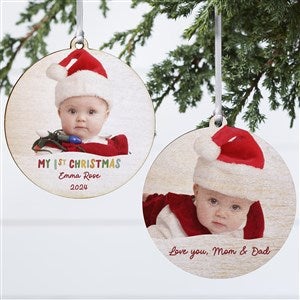 Bundle Of Joy Personalized First Christmas Photo Ornament - 2-Sided Wood