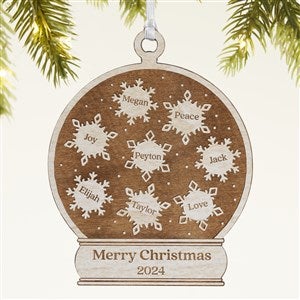 Snowflake Snow Globe Personalized Wood Ornament - White