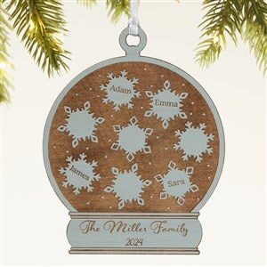 Snowflake Snow Globe Personalized Wood Ornament - Blue
