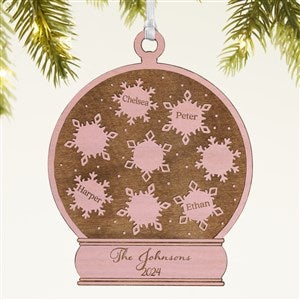 Snowflake Snow Globe Personalized Wood Ornament - Pink