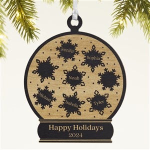Snowflake Snow Globe Personalized Wood Ornament - Black