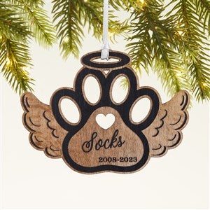 Pet Memorial Wings Personalized Wood Ornament - Black