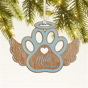 Pet Memorial Wings Personalized Wood Ornament - Blue