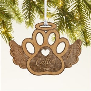Pet Memorial Wings Personalized Wood Ornament - Natural