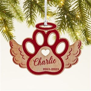 Pet Memorial Wings Personalized Wood Ornament - Red