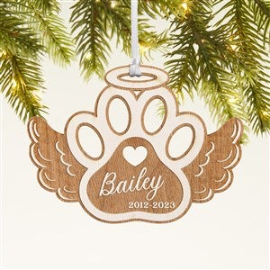 Pet Memorial Wings Personalized Wood Ornament - White
