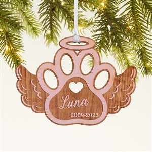 Pet Memorial Wings Personalized Wood Ornament - Pink
