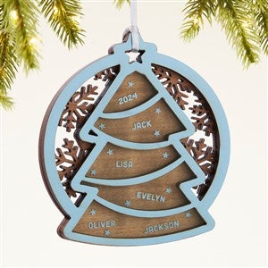 Family Tree Personalized Two Piece Wood Ornament - Blue