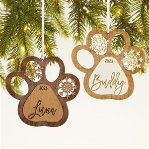 Snowflake Pet Paw Personalized Wood Ornament  - 43150