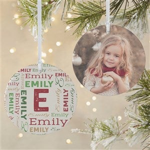 Christmas Repeating Name Personalized Photo Ornament - Large 2-Sided