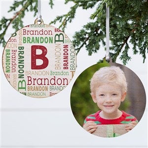 Christmas Repeating Name Personalized Wood Photo Ornament