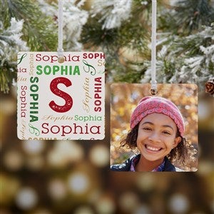 Christmas Repeating Name Personalized Metal Photo Ornament - 2-Sided