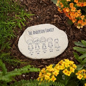 Stick Figure Family Personalized Round Garden Stones - Small