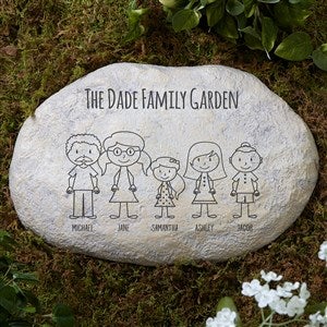 Stick Figure Family Engraved Garden Stone