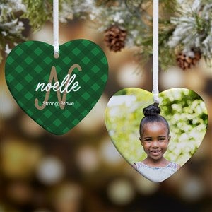 Name Meaning Plaid Personalized Photo Heart Ornament - Glossy