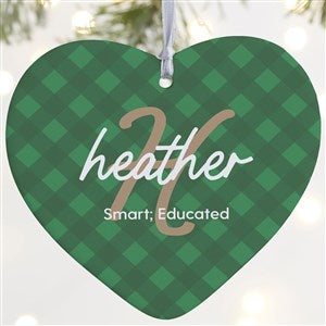 Name Meaning Plaid Personalized Heart Ornament - Large