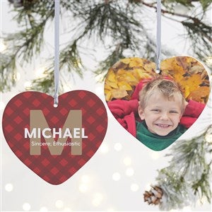 Name Meaning Plaid Personalized Photo Heart Ornament - Large