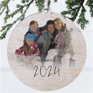 Script Family Photo Personalized Wood Christmas Ornament