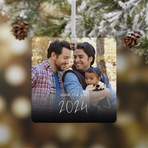 Script Family Photo Personalized Metal Christmas Ornament