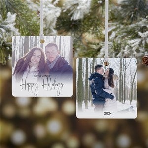 Script Family Photo Personalized Metal Christmas Ornament - 2-Sided