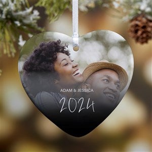 Script Family Photo Personalized Heart Ornament - Glossy