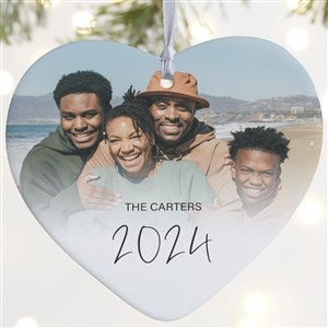 Script Family Photo Personalized Heart Ornament - Large - Matte