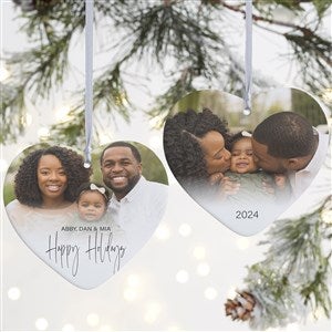 Script Family Photo Personalized Heart Ornament - Large - 2-Sided