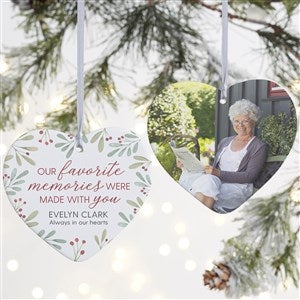 Floral Memorial Photo Personalized Heart Ornament- 4 Matte - 2 Sided