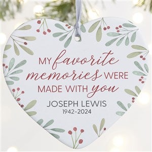 Floral Memorial Photo Personalized Heart Ornament- 4 Matte - 1 Sided