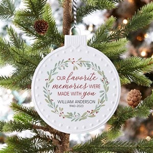 Floral Memorial Personalized White Enamel Ornament