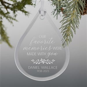 Floral Memorial Teardrop Engraved Glass Ornament