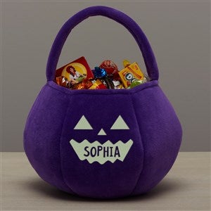 Jack-o-Lantern Personalized Halloween Pumpkin Treat Bags - Glow-In-The-Dark Purple