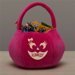 Jack-o-Lantern Personalized Halloween Pumpkin Treat Bags - Glow-In-The-Dark Pink