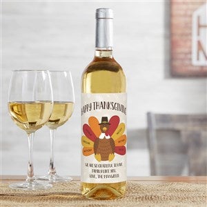 Thankful Turkey Personalized Thanksgiving Wine Bottle Label