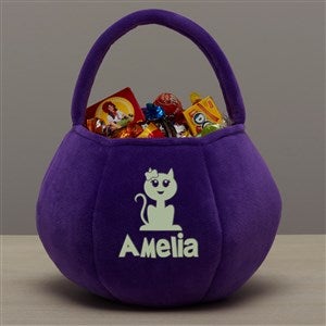 Glow-In-The-Dark Halloween Characters Personalized Pumpkin Treat Bag - Purple