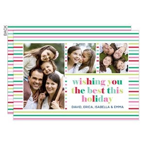 Striped Greetings Personalized Photo Holiday Card- Signature - Set of 15