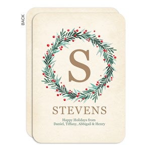 Wreath Initial Personalized Flat Christmas Card-Premium - #43441-P