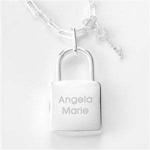 Engraved Sterling Silver Locket and Key Necklace  - 43556