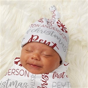 First Christmas Personalized Baby Top Knot Hat