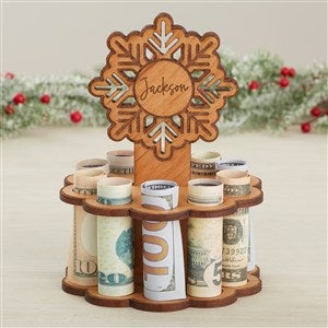 Snowflake Personalized Wood Gift Money Holder - Natural