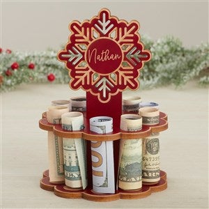 Snowflake Personalized Wood Gift Money Holder - Red