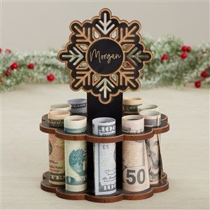 Snowflake Personalized Wood Gift Money Holder - Black