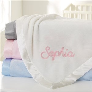 Modern Name Embroidered Ivory Baby Blanket