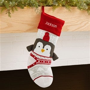 Winter Penguin Character Personalized Knit Christmas Stocking