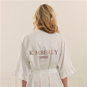 Metallic Foil Bridal Party Personalized Ruffle Satin Robe-White