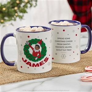 The Elf on the Shelf Wreath Personalized Christmas Mugs - 11 oz - Blue
