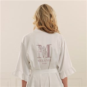Floral Bridesmaid Personalized Ruffle Satin Robe-White